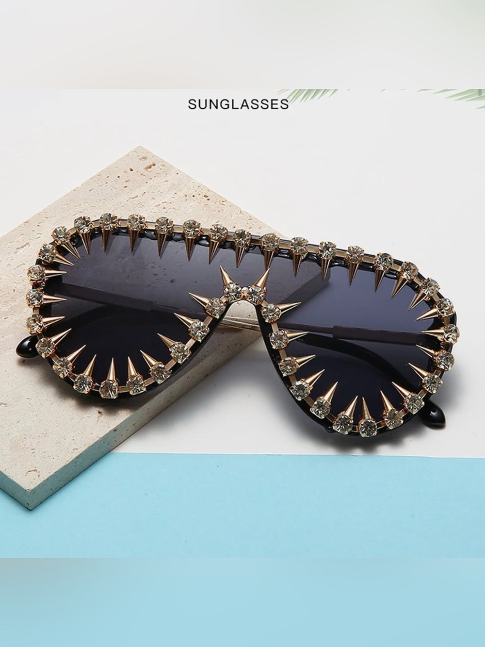 Black Spike Crystal Aviator Sunglasses